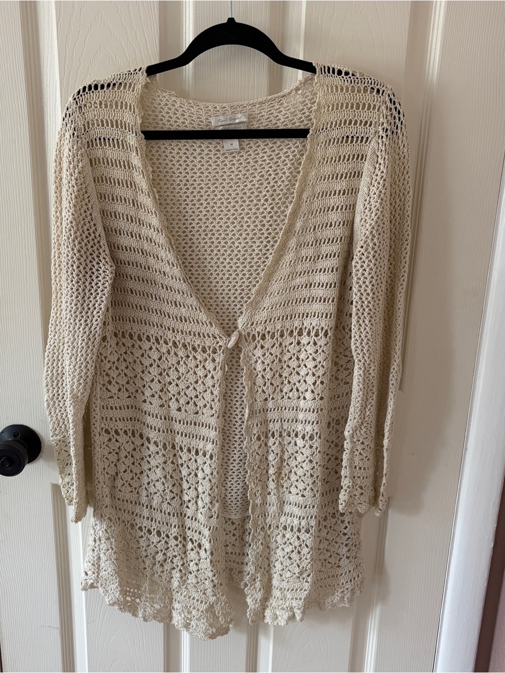 Coldwater Creek Ivory Hand Crochet V-Neck VintageCardigan Sweater Women’s Size M